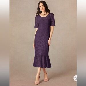 NWT - Azazie Lisa Plum Lace Short Sleeve Midi Dress Women's A10